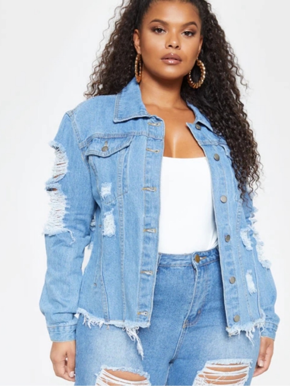 PrettyLittleThing Light Wash Distressed Oversized Denim Jacket